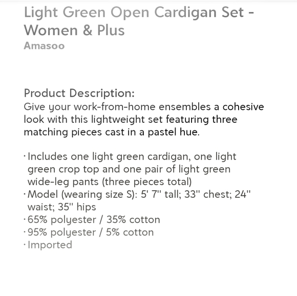 😘Mint Colored Open Cardigan 3 Piece Set pantsuit - Picture 5 of 9